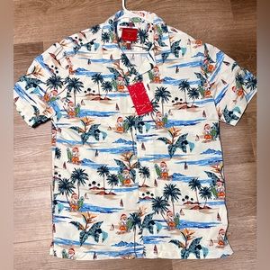 NWT Denim & Flower Beach Surfing Santa Viscose Hawaiian Button Up Shirt Men's L